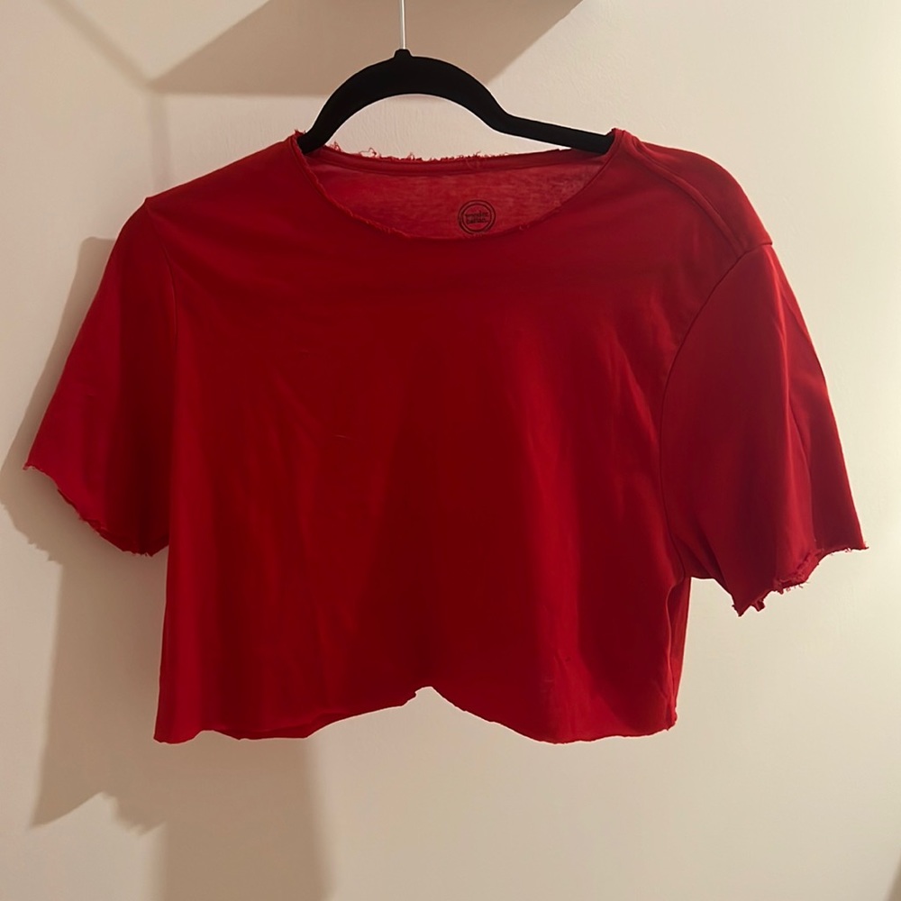 distressed red crop top